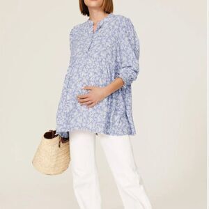 Isabella Oliver Maternity purple and white floral babydoll top size 4